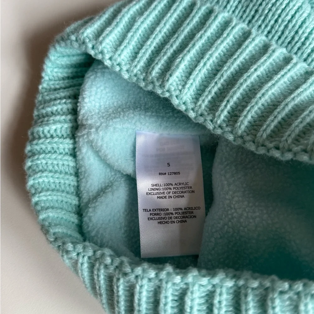 Snozu Beanie Hat Mint Green Size 5 Pom-Pom for Kids Fleece Lining Excellent